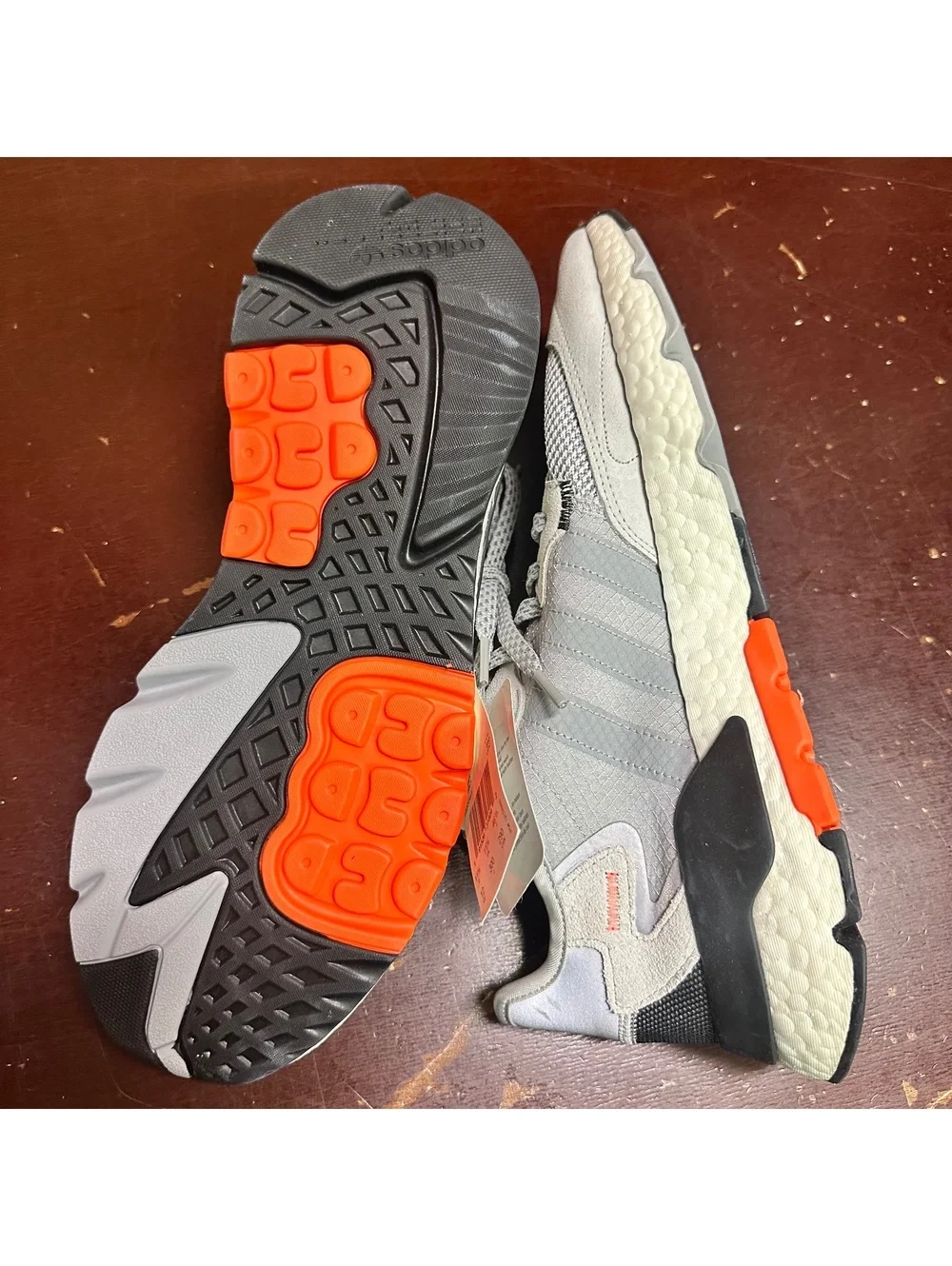 Adidas Nite Men's Joggers Size 12 Grey Orange Sneakers DB2808 Boost Runnings